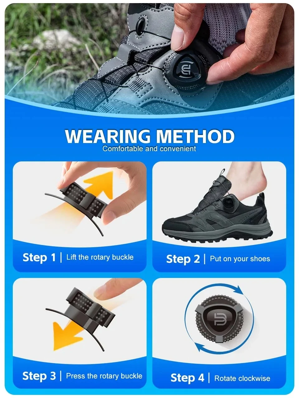Baasploa Herren Wanderschuhe Markenqualität Trekking- und Kletterschuhe mit Drehverschluss Luxus-Designer Outdoor-Sneaker – Detail 2