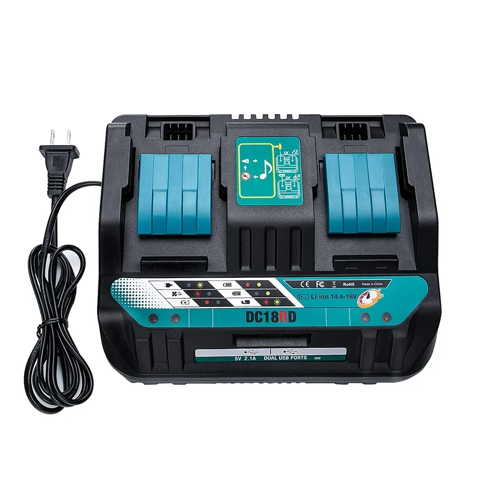 DC18RD Dual Port DC Charger for Makita 14.4V 18V Li-ion Battery BL1830 BL1840 BL1850 BL1850B Li-ion Battery Charger and More