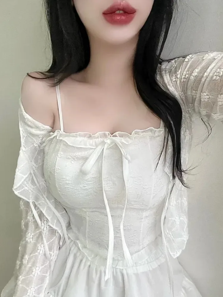 

Chic Summer Slim Fit Sweet Tie Dye Long Sve Lace Sun Protection irt Outerwear Women's Thin Sle Knot Design