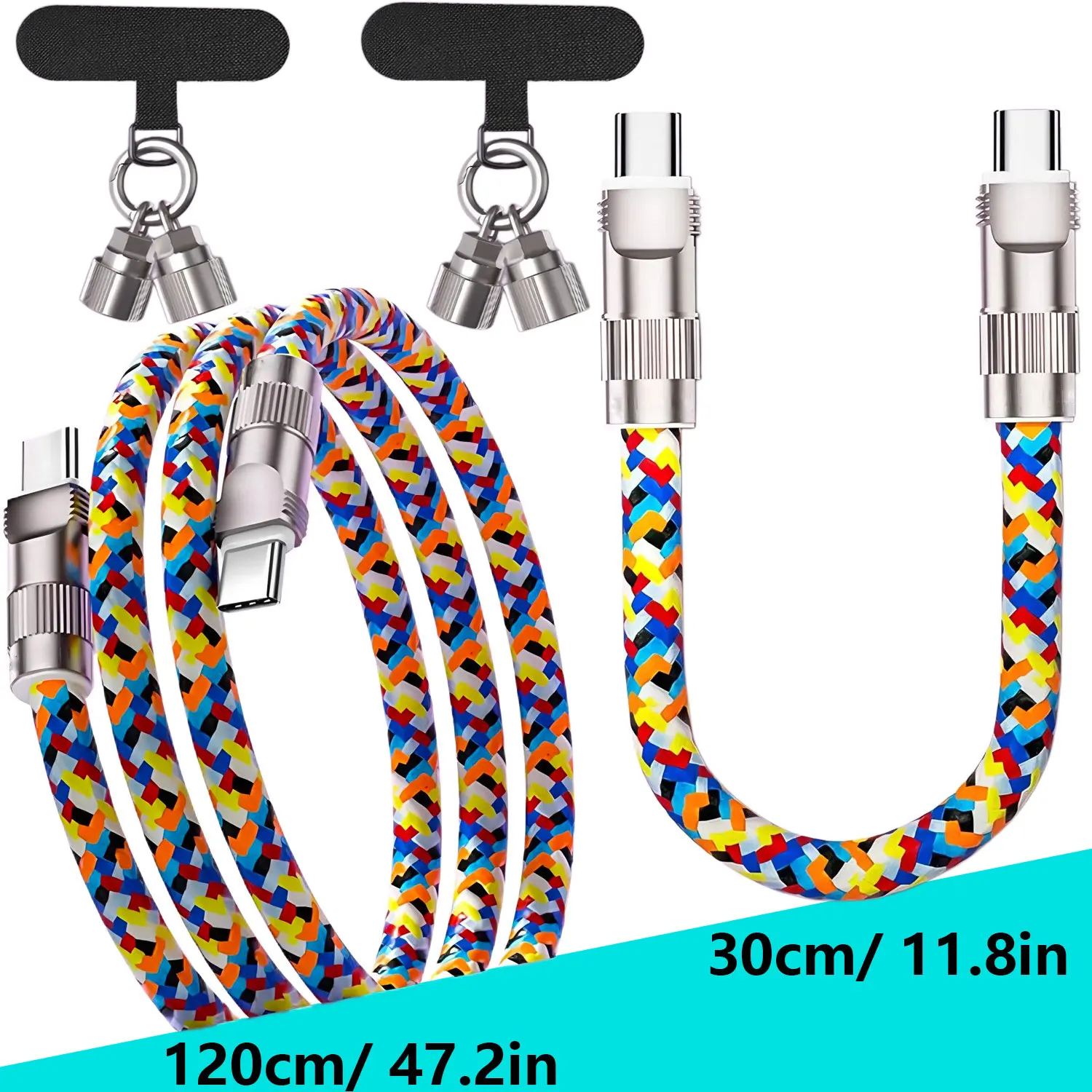 PD Fast Charging Cable Type-C to Type-C for iPhone 15/Samsung/Xiaomi HUAWEI Oneplus Redmi OPPO Vivo, 0.3M/1.2M with Lanyard