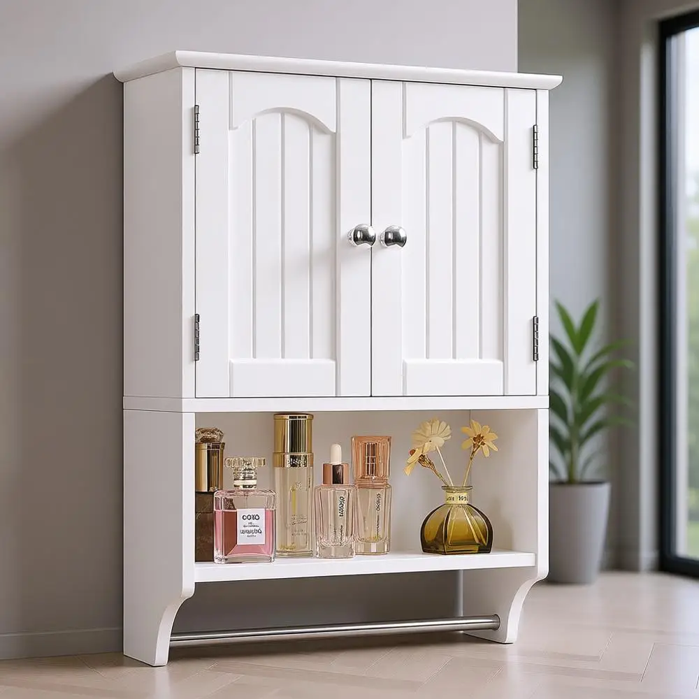 

Over-the-Toilet Wall Cabinet with Adjustable Shelves and Towel Bar, White