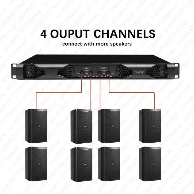 Amplificador de potencia de 4 canales DN4080 1U, amplificador de potencia profesional Clase D, amplificador de altavoz de escenario profesional 4x1400W