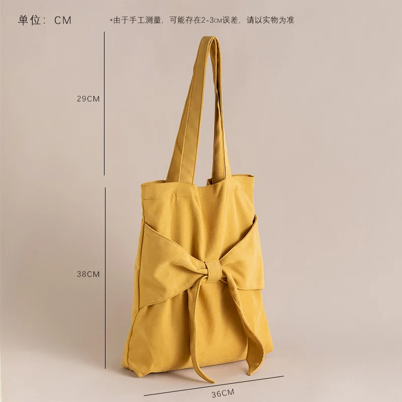 Aesthetic Bow Canvas Tote Shoulder Bag Female Students Large Capacity Fashion Casual Travel Shopping Purses Handbags for Women