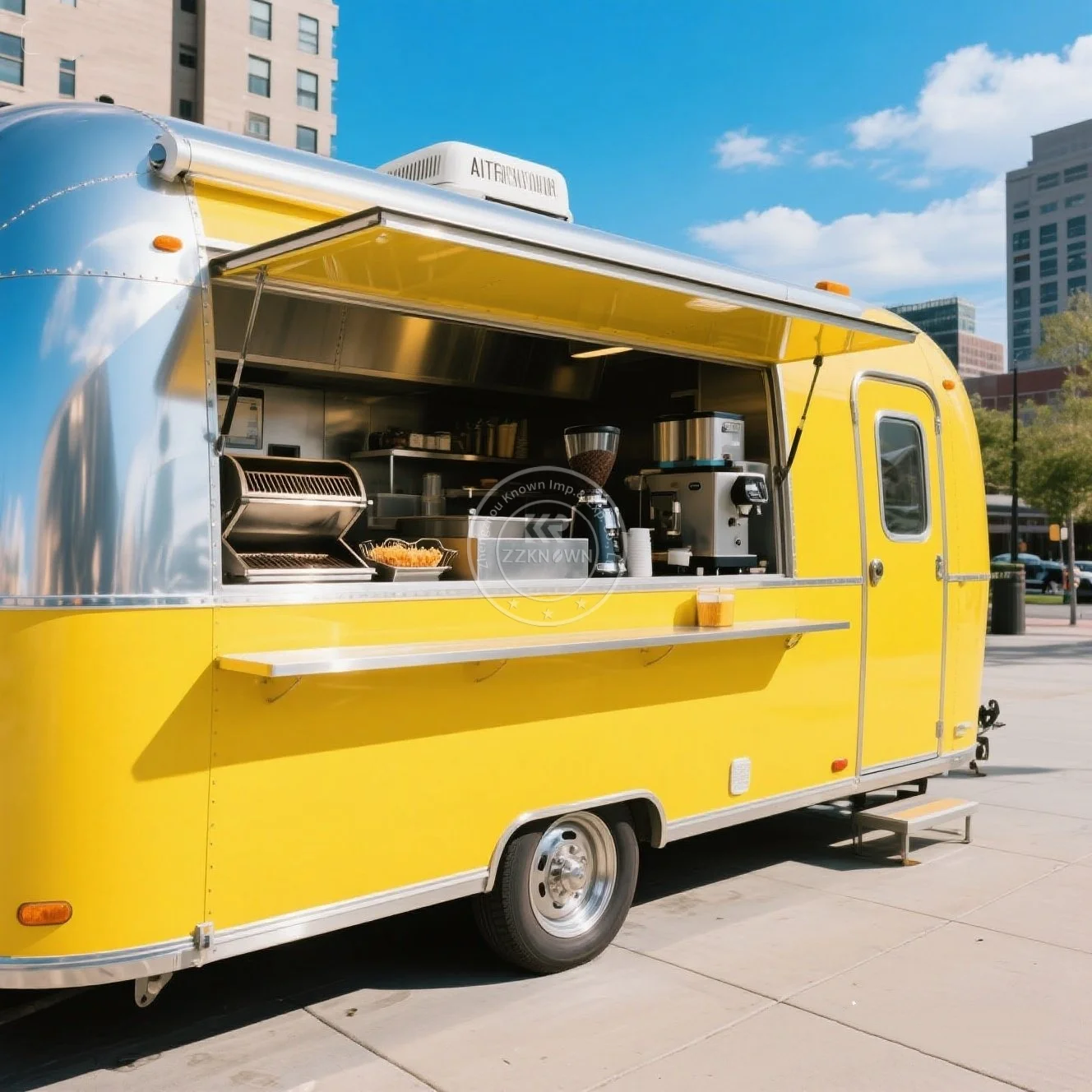 

USA Standard Air Stream Food Truck with Full Kitchen Concession Bbq Food Trailer with Porch Fully Equipped Custom Food Truck