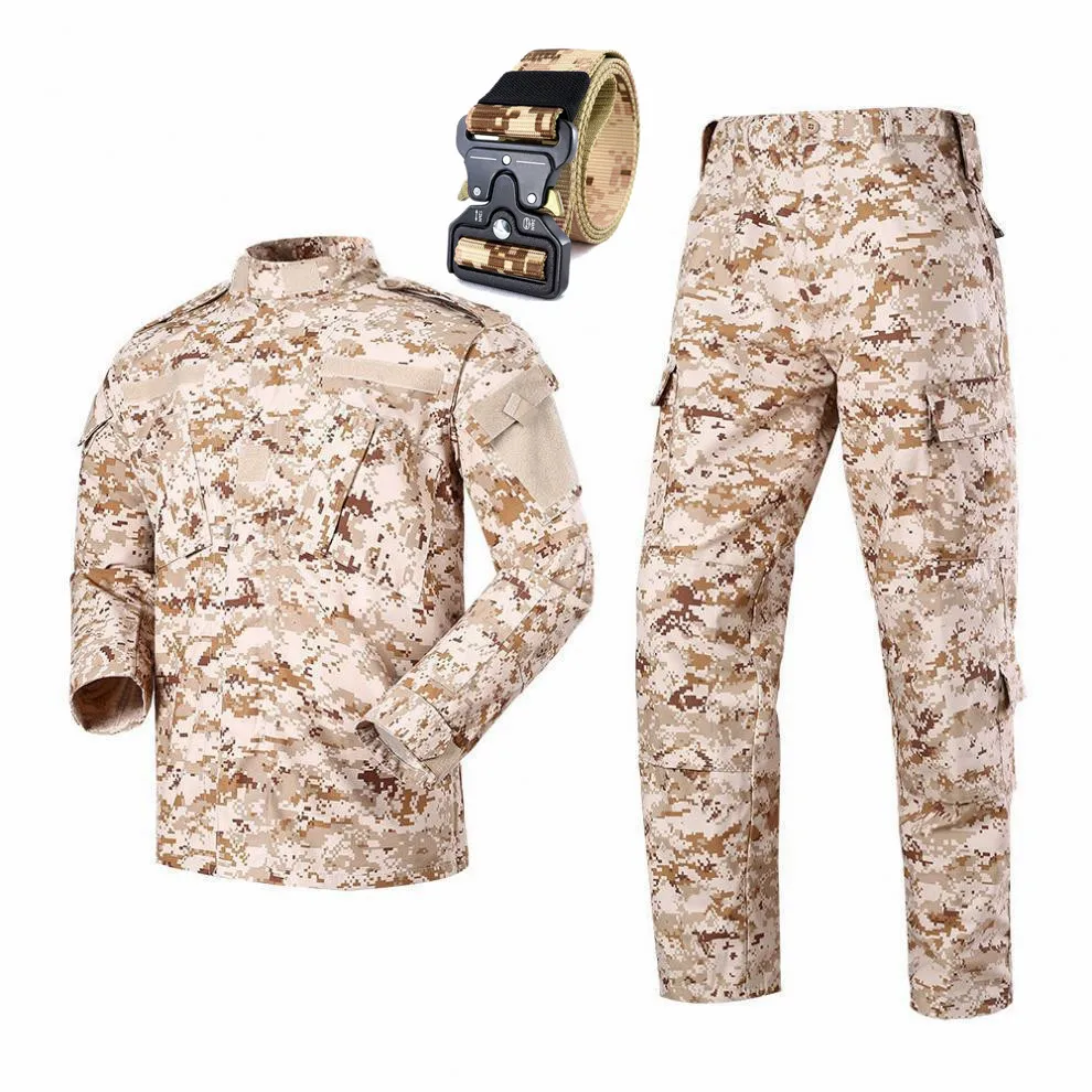 Oulylan Outdoor Camouflage Training Clothing Men Digital Blue/Green Uniform Set Long Sleeved Pants Expansion Hunting Suit