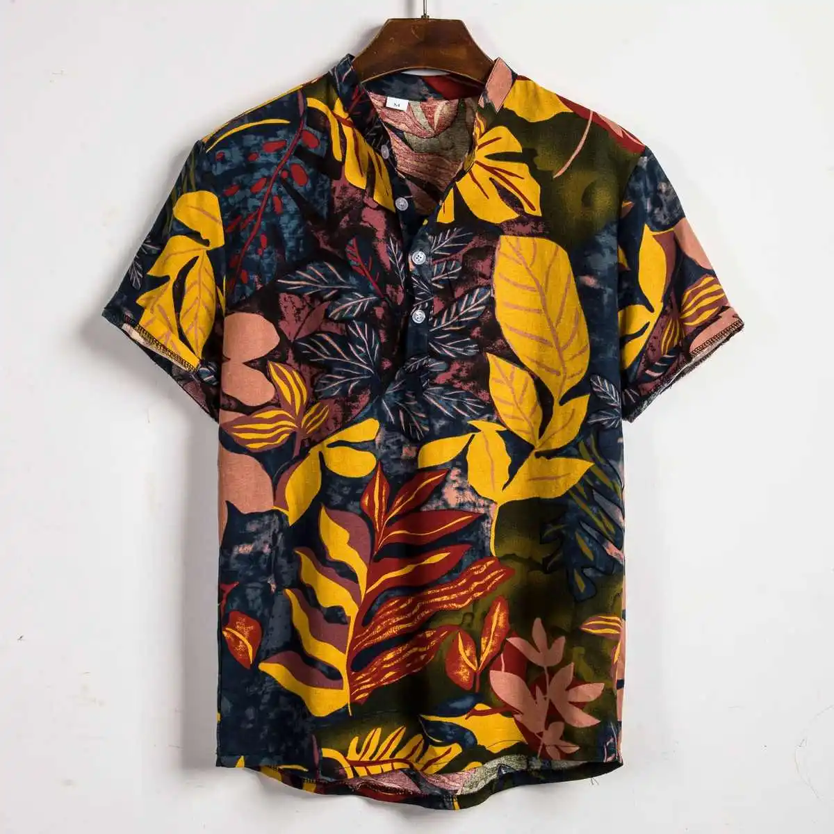 

Sli Men's Printed ort Sve irt Lapel Design Breathable Polyester Cotton Blend Sun Protection Stand Fit Youth Fas...