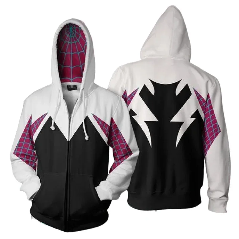 Spider Gwen Stacy Costume for Women Men 3D Print Style Zipper Jacket Adult Halloween Cosplay Outfits Pullover Hooded Sweatshirt