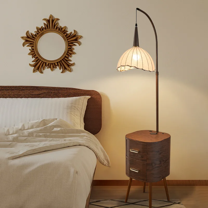 

Vintage American-Style Wooden Drawer Floor Lamp for Living Room Sofa & Bedroom Nightstand