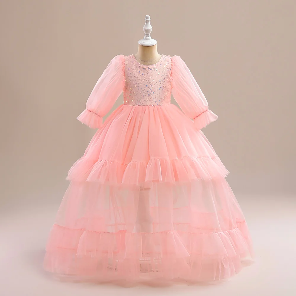 

MQATZ Summer Dress Long Sleeve Ball Gown Flower Girls Baby Clothes Children Princess Birthday Party Prom Host Wedding Bridesmaid