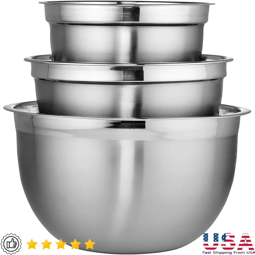 

Stainless Steel Nesting Mixing Bowls Set of 3 Versatile Kitchen Storage Durable Easy Clean Ideal Mixing Serving Chilled Food