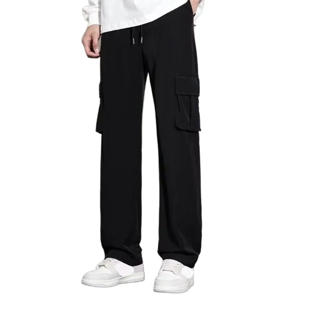 For Fitness Training Men Cargo Pants 95 Polyester Blend Soft Fabric Texture Drawstring Closure Solid Color Design