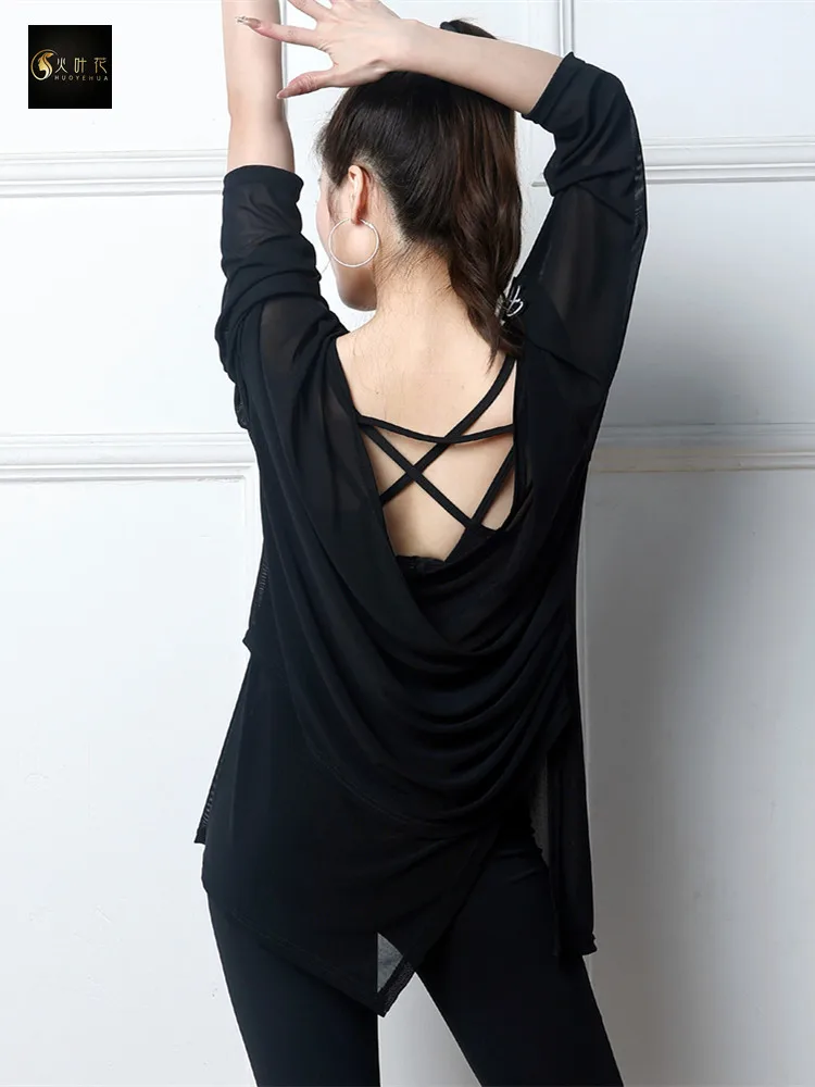 Loose Long Sleeve Training Top Women's Latin Dance Clothing Adult Cover up Training Uniform Breathable Quick Dry Four Needle ...