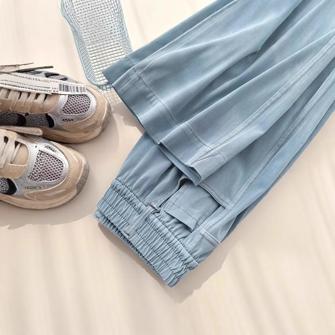 Women's Thin Korean Style Jeans for Spring and Summer, New High-waisted Style Slim-fitting Straight-cut Wide-leg Ice Silk W