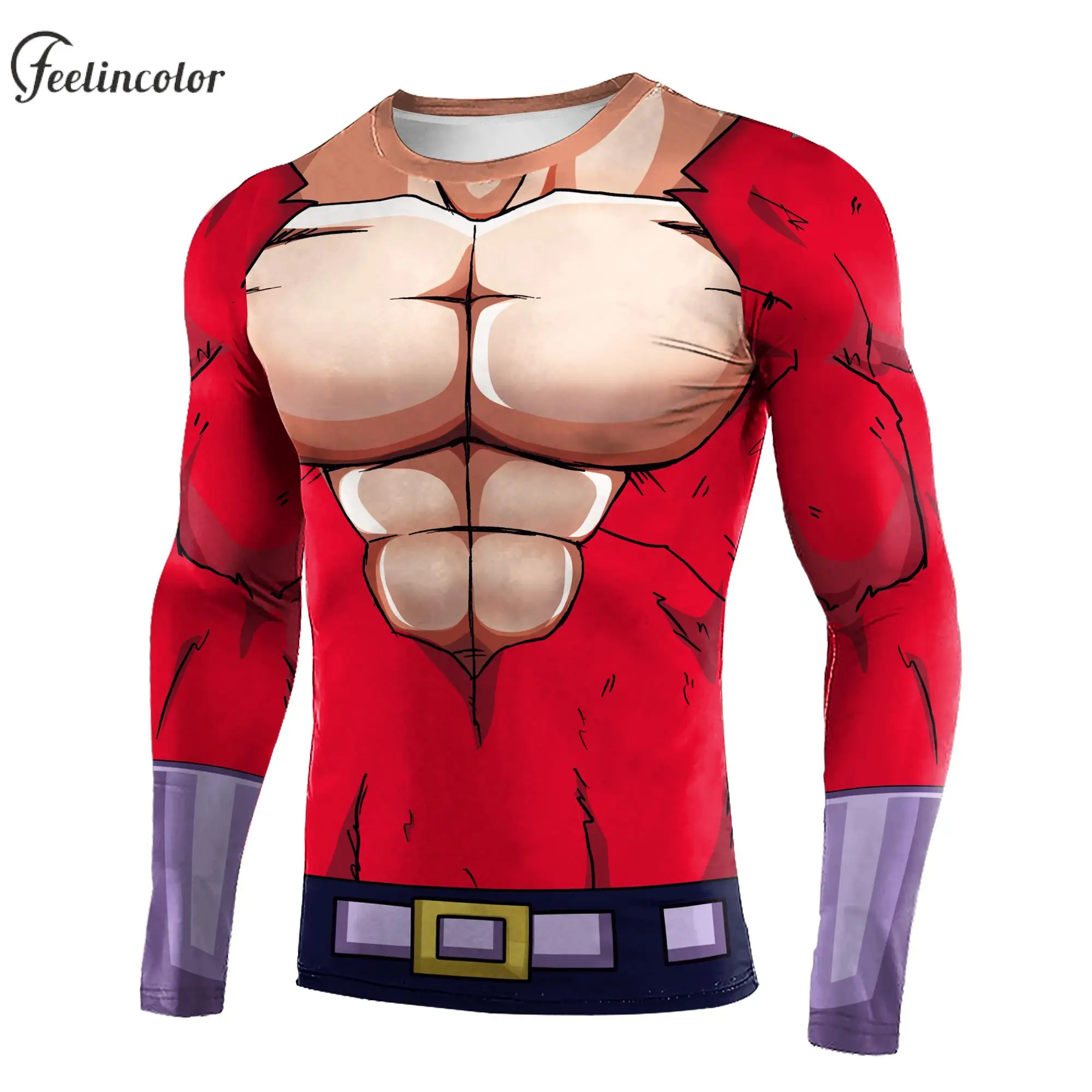 Camisa de manga larga para hombre, Top de entrenamiento de secado rápido, camiseta de compresión de cuello redondo para correr, ropa de calle de Anime, Camiseta con estampado muscular