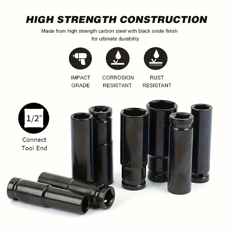 10-pack 1/2" drive socket set, 6-point hexagon impact socket set, 8-24mm impact socket set with storage box image 4