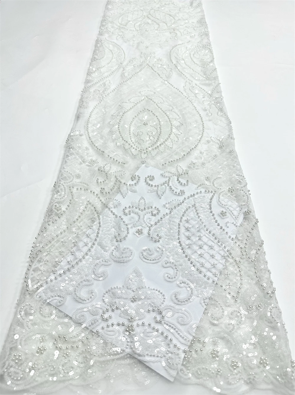 Tela de encaje con cuentas de lentejuelas africanas de 5 yardas, bordado nigeriano francés de alta calidad para Material de costura de boda