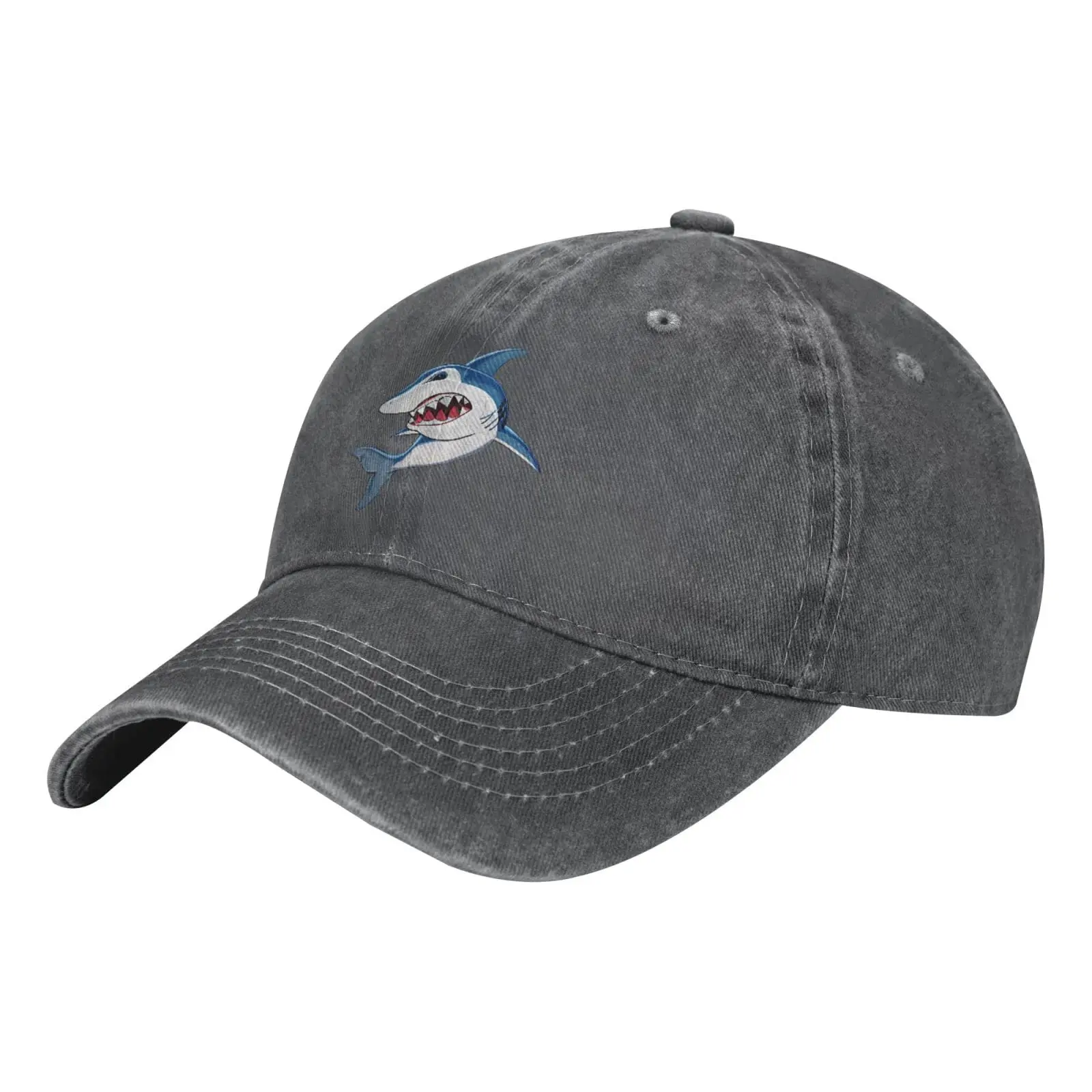 Cartoon Toothy White Shark Adjustable Baseball Cap Washed Hat Cotton Sun Sports Denim Hats Casquette Caps Outdoor Fishing Hat