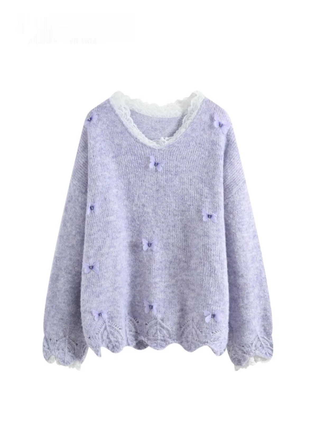 

plus Size Knitted Long Sve V-Ne Sweater Women's Autumn Beautiful Fat Sister Belly Cover Slimming Unique Exquisite Top