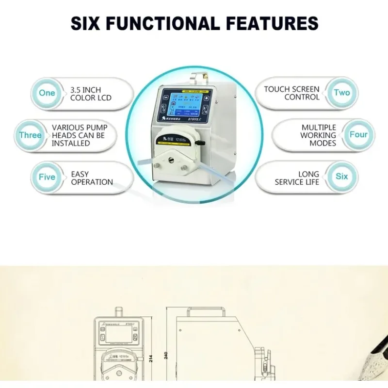 220V 50W Micro Peristaltic Pump Memory with Silicone Tube For Biologics 0.007-2280ml/min