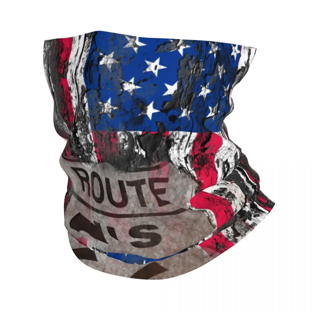 

Custom Vintage USA Flag Bandana Neck Warmer Men Women Winter Hiking Ski Scarf Gaiter US Route 66 Face Cover
