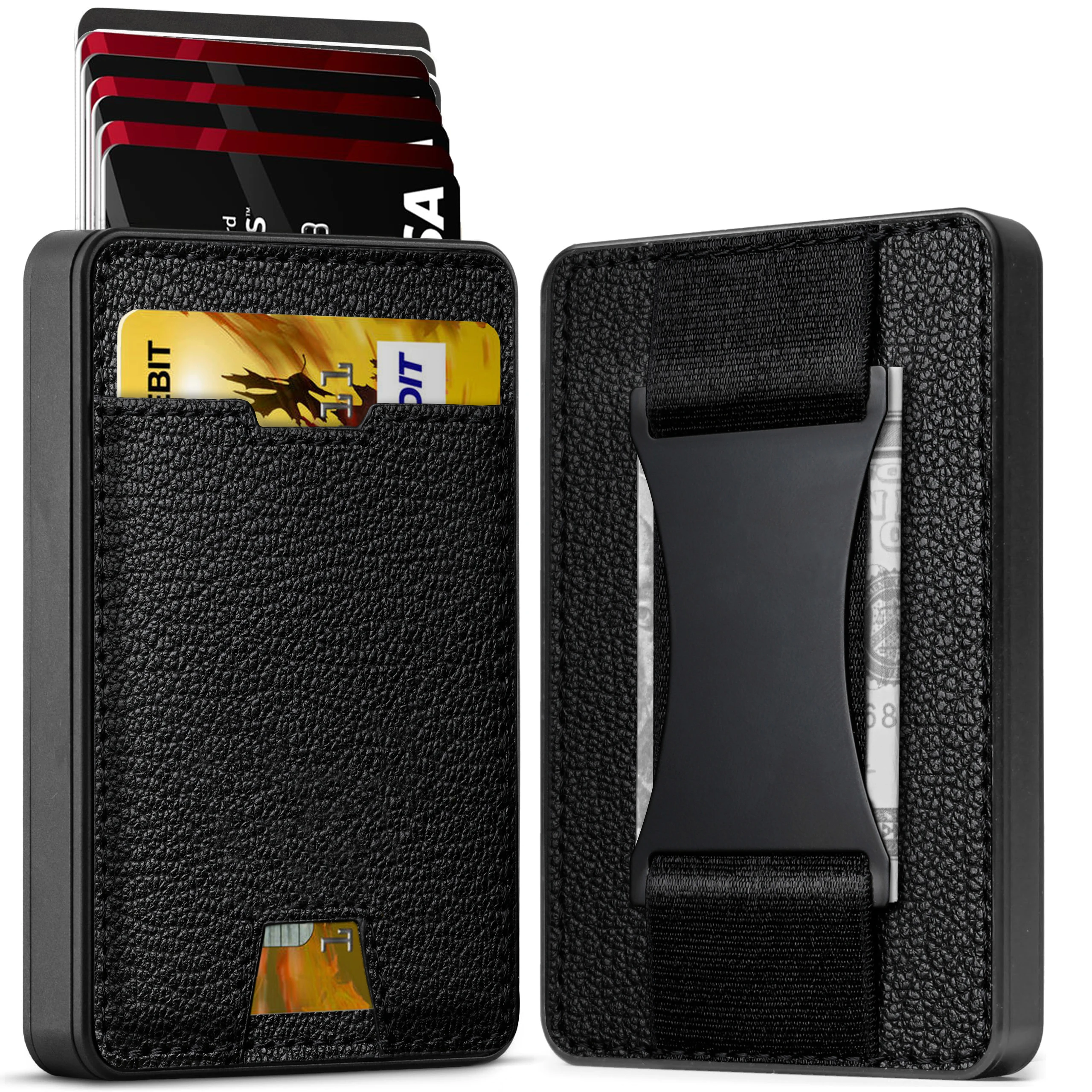 Portfel męski obrotowy z automatycznym wysuwaniem kart kredytowych, portfel RFID chroniący przed kradzieżą danych, wizytownik biznesowy, klips na pieniądze z PU
