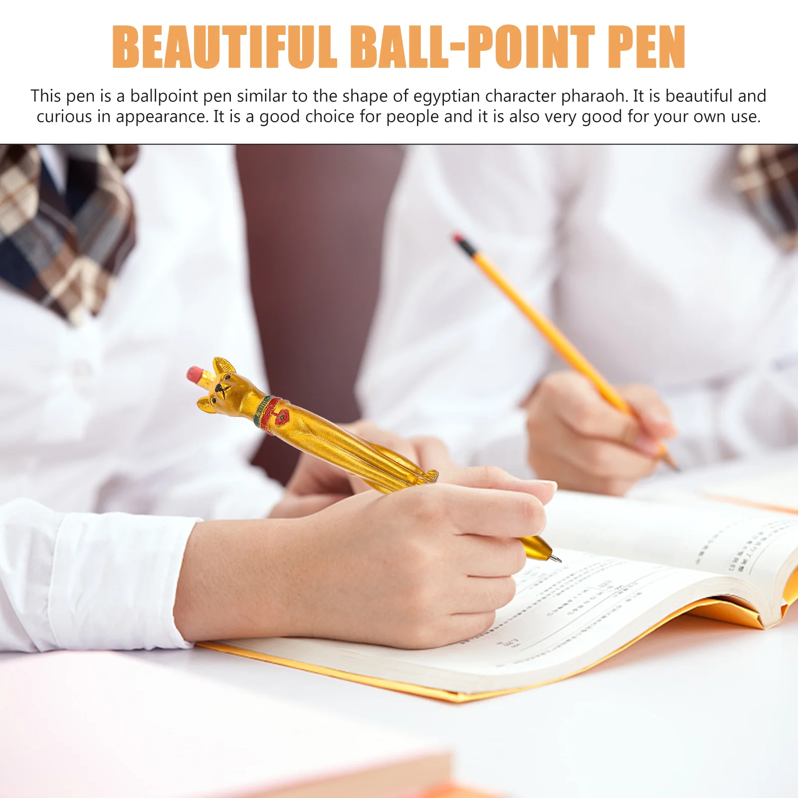 

5pcs Pharaoh Ball-Point Pen Egyptian Character Shaped Creative Writing Instrument For Office School Use Plastic Ink Pen