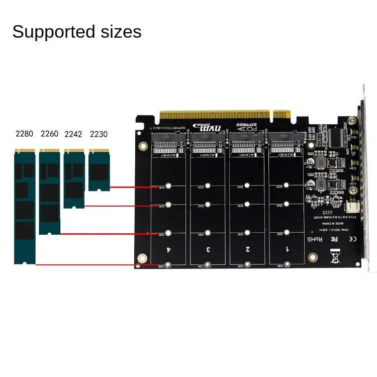 بطاقة صفيف SSD ذات 4 أقراص من Riser NVMe PCI-E بطاقة غارة توسيع تقسيم الإشارة M.2 PCIe 4.0 3.0X16 سبليت إضافة ممتدة على البطاقات