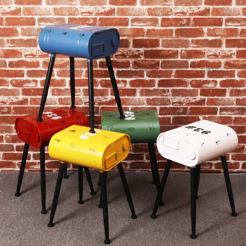 

Industrial retro petrol bucket bar stool restaurant decoration creative coffee shop casual iron chair outdoor bar stool chairs