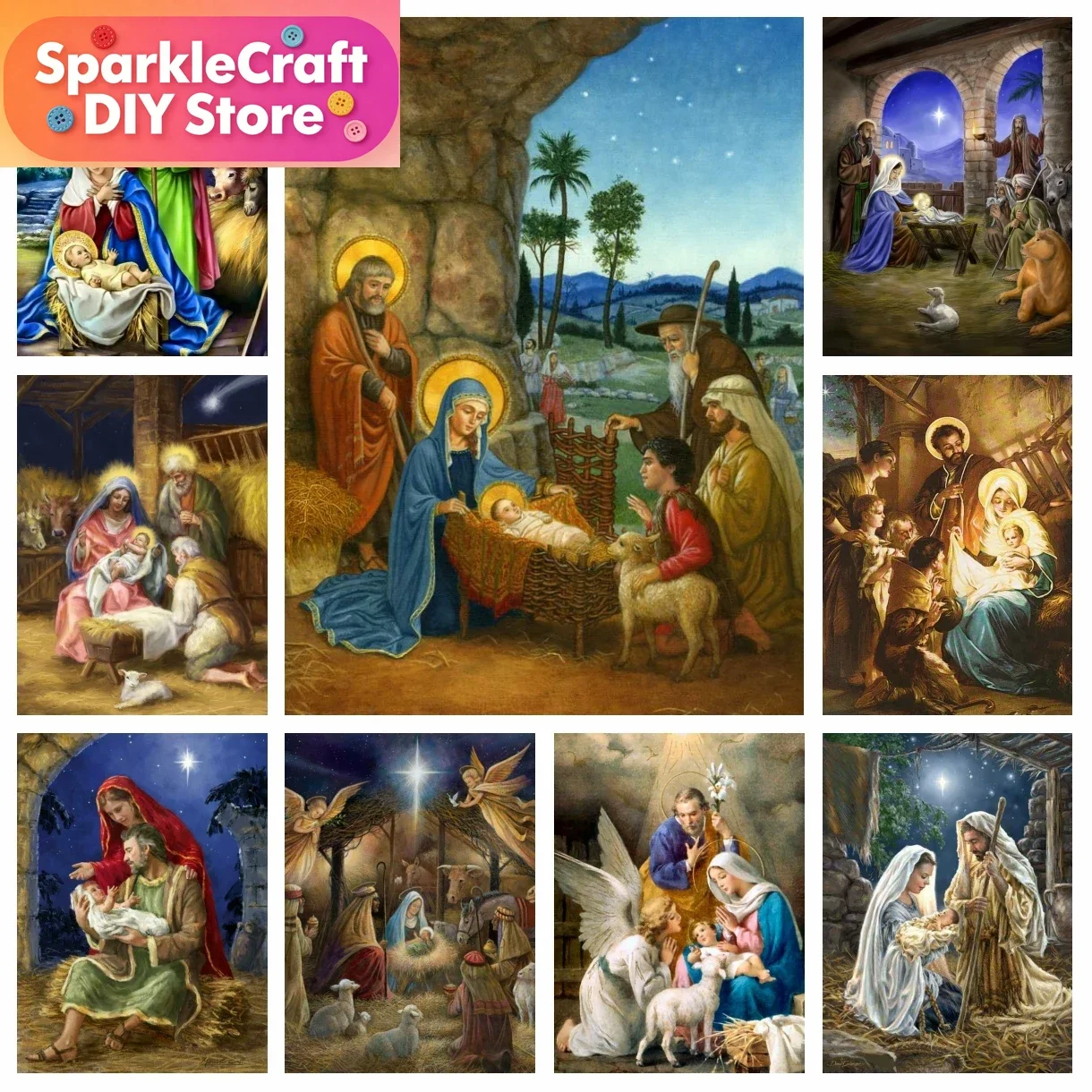 1PC frameless Jesus Christ Born Full Diamond Painting Nativity Religious Christmas Landscape Cross Stitch Embroidery Picture Mos