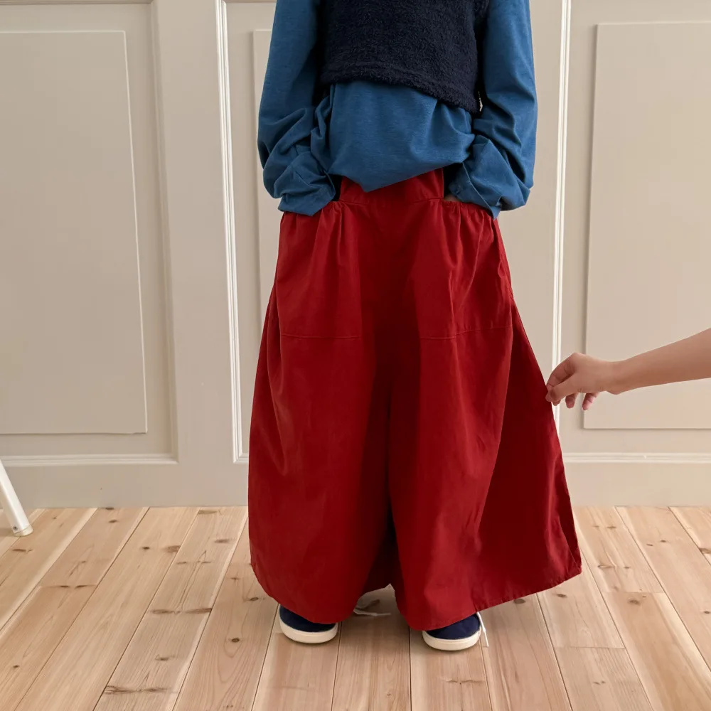 

2025 Autumn Baby Girls Wide Leg Pants Red Casual Loose Fit Trousers for Kids Fashion Outfit
