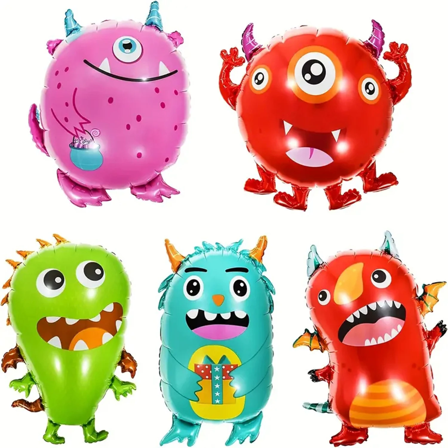 5 pieces, monster themed party aluminum foil balloons, cute monster aluminum balloons suitable for birthday parties