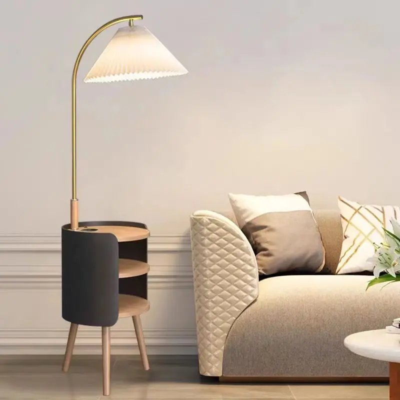 Nordic Modern Luxury Minimalist Floor Lamp with Integrated Side Table for Living Room Sofa Bedroom
