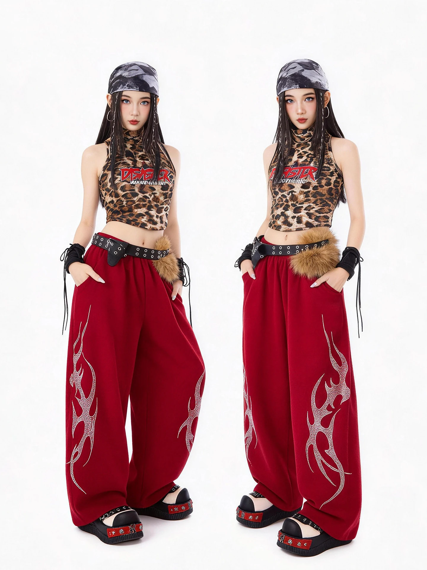 Kids Street Dance Jazz Performance Costumes Girls Hip Hop Clothes Fashion Catwalk Stage Leopard Crop Top Long Pant Suit XH4926