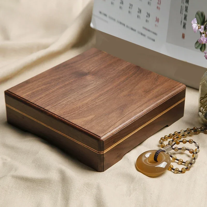 Exquisite Portable Jewelry Box, Black Walnut Chinese Style Organizer, Smooth Wooden Storage for Watches and Accessories