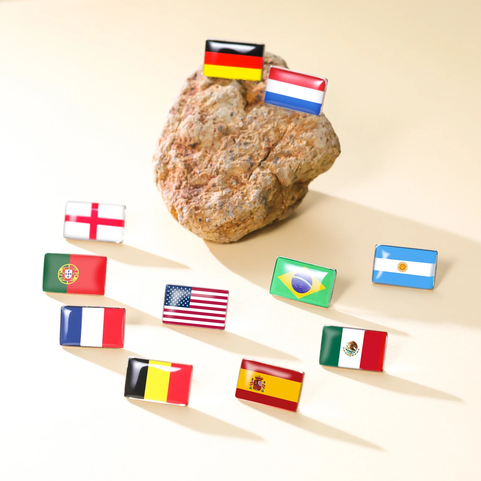 Stainless Steel Rectangle Shape Flag Brooch For Women Men Argentina Brazil Germany France Spain USA Badge Pin Accessories