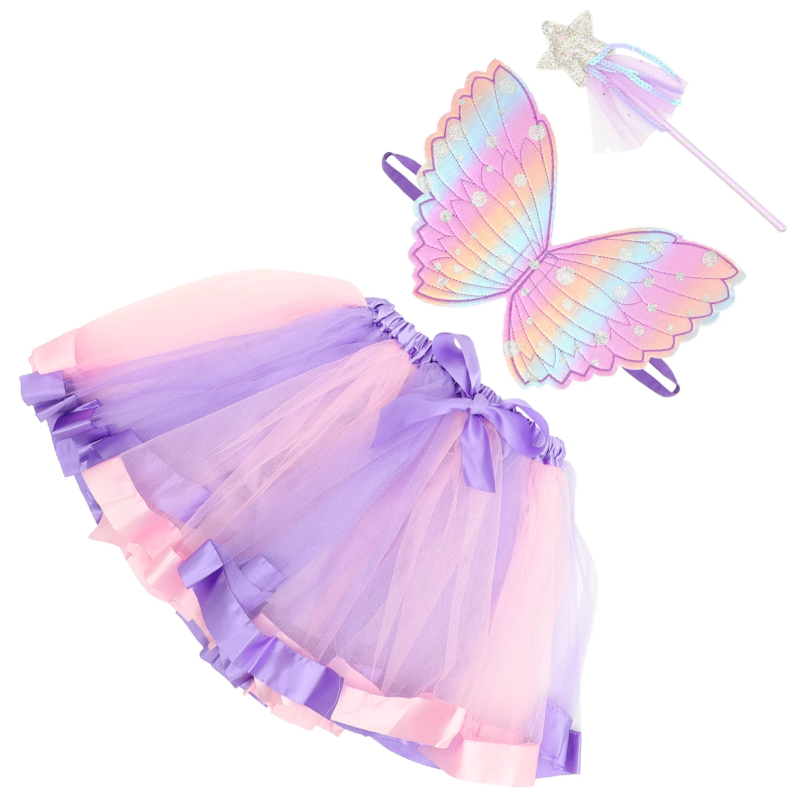 

1 Set Halloween Outfits Cosplay Dress Up Girls Lovely Wand Holiday Costume Kids Flying Wing Fairy Party Angel Wing 2-6 Years Old