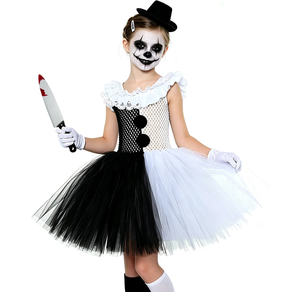 Girl Art The Clown Terrifier Costume Kids Blood Scary Killer Clown Tutu Dress for Girls Halloween Carnival Fancy Dress Up Outfit