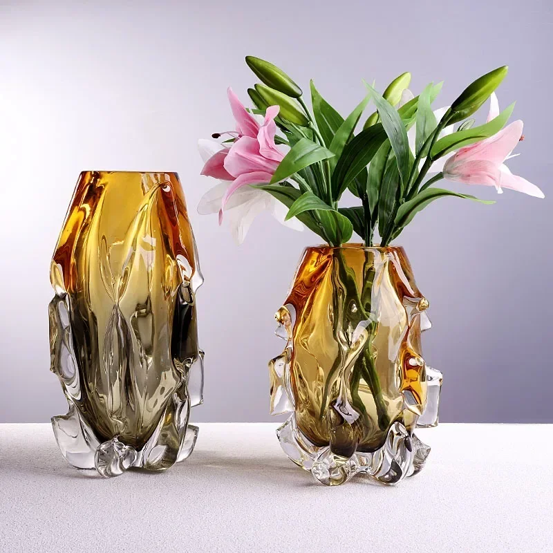 High-grade Crystal Glass Art Vase Ornaments Modern Contracted Vase Decoration Hand Craft Gift Desk Decorative Flower Ware