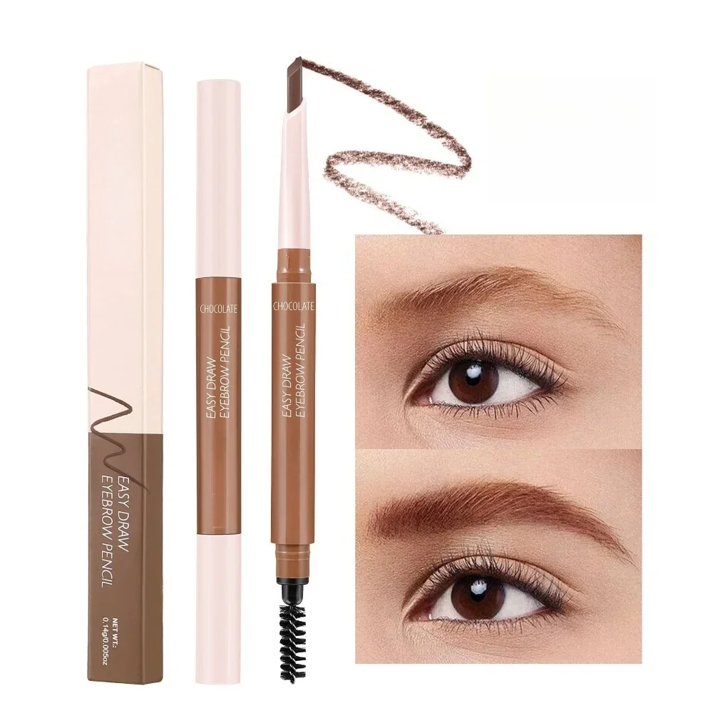 Lápiz de cejas de doble cabeza resistente al agua, crema para cejas precisa triangular ultrafina marrón con pincel, maquillaje d