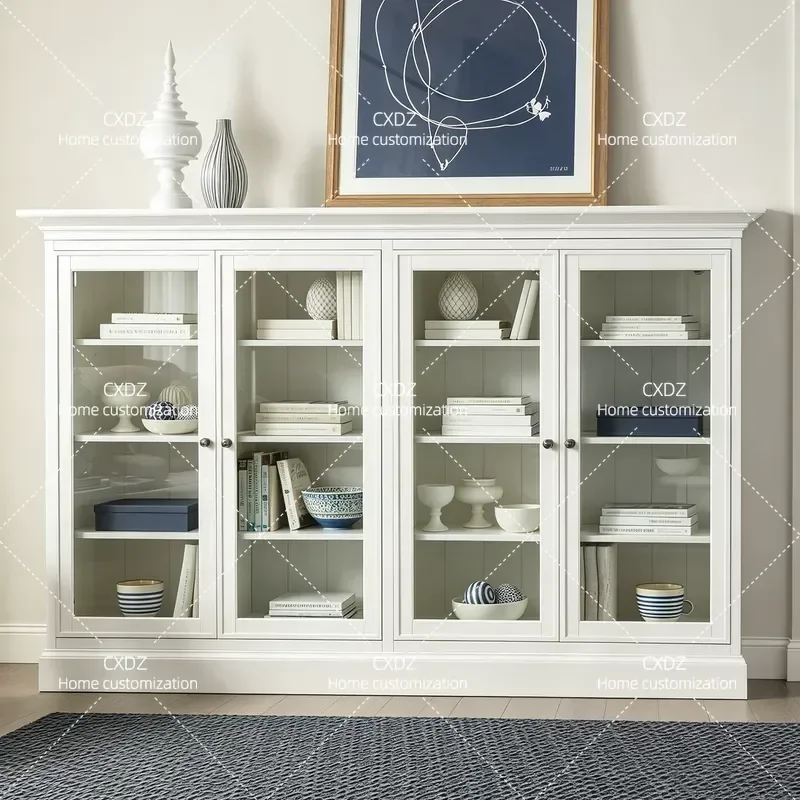 Modern White Glass Door Side Cabinet Simple Storage Locker for Dining Room Entryway Living Room Display and Decorative Shelf