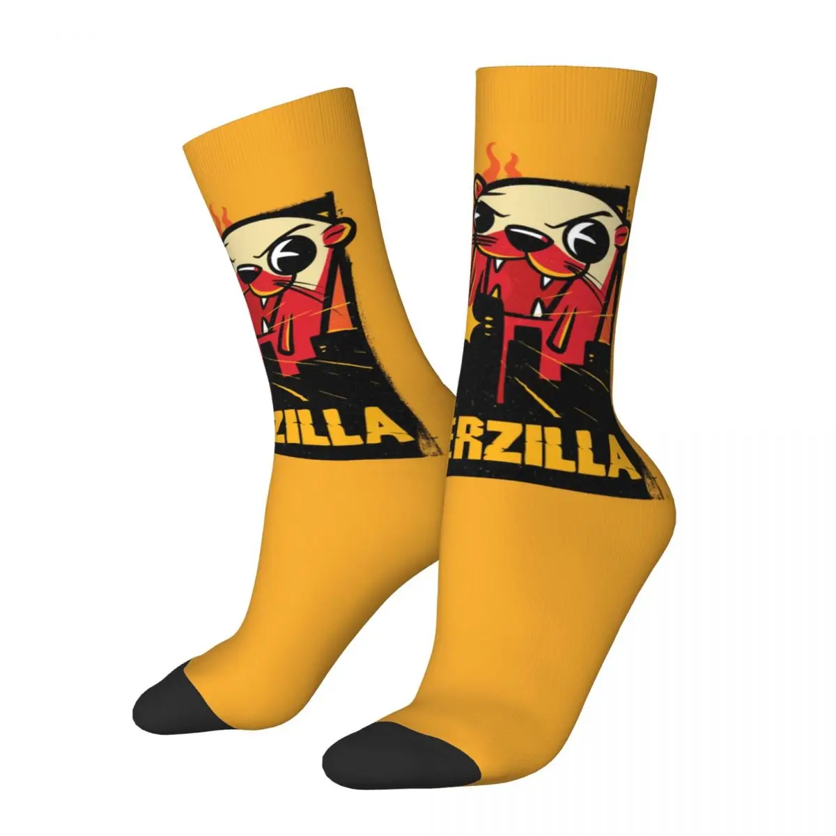 Funny Crazy Compression Sock for Men OTTERZILLA Hip Hop Harajuku New Petshop Of Horrors Happy Quality Printed Boys Crew Sock