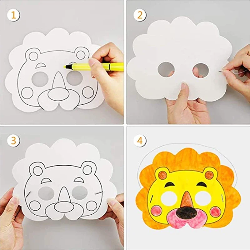 8 Pcs DIY Kids Color Cartoon Animal Painting Mask Toy Kindergarten Graffiti Art Craft Kids Montessori Creative Painting Gift