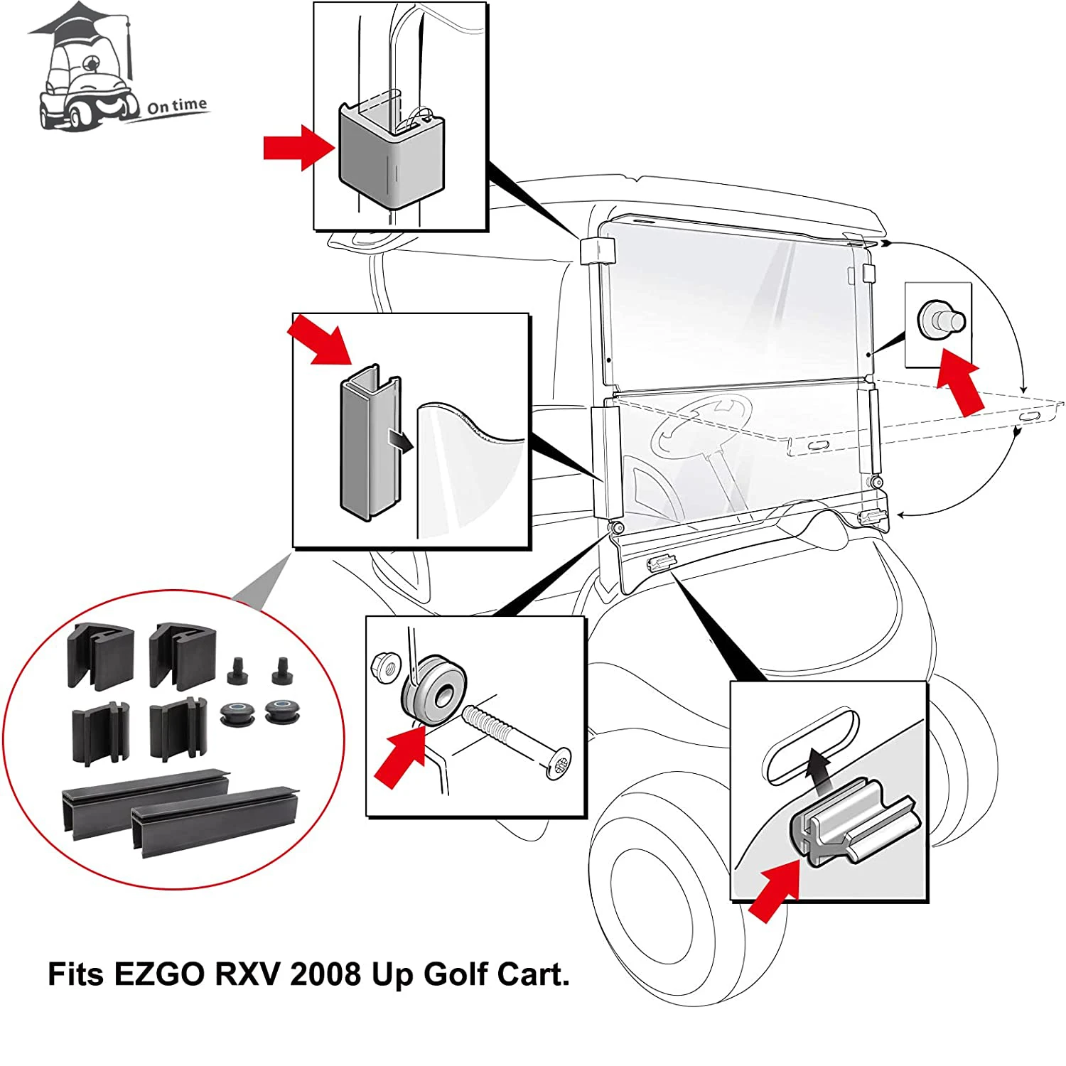 Kits de Clip de goma para parabrisas de carrito de Golf para EZGO RXV 2008-UP OEM 603198 603201 603852 604116 604115