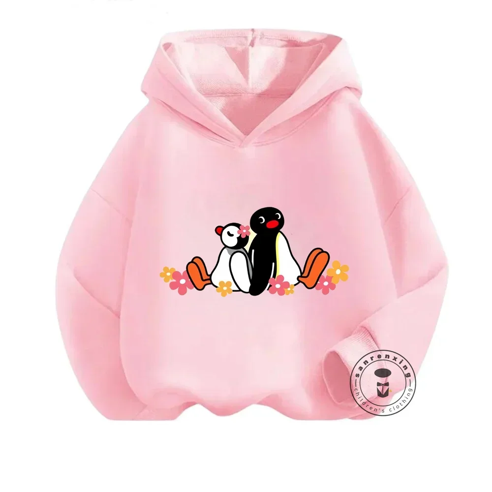 Adorable Fashion Pingu Animation-Inspired Hoodies with Cute Penguin Design Spring Autumn Long Sleeve Loose Fit for Trendy Kids