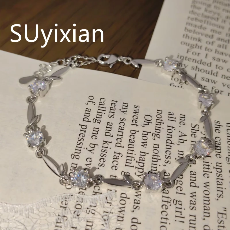 925 Sterling Silver Stylish Simple Crystal Flower Language Zircon Bracelet Elegant, Brilliant Jewelry for Women.