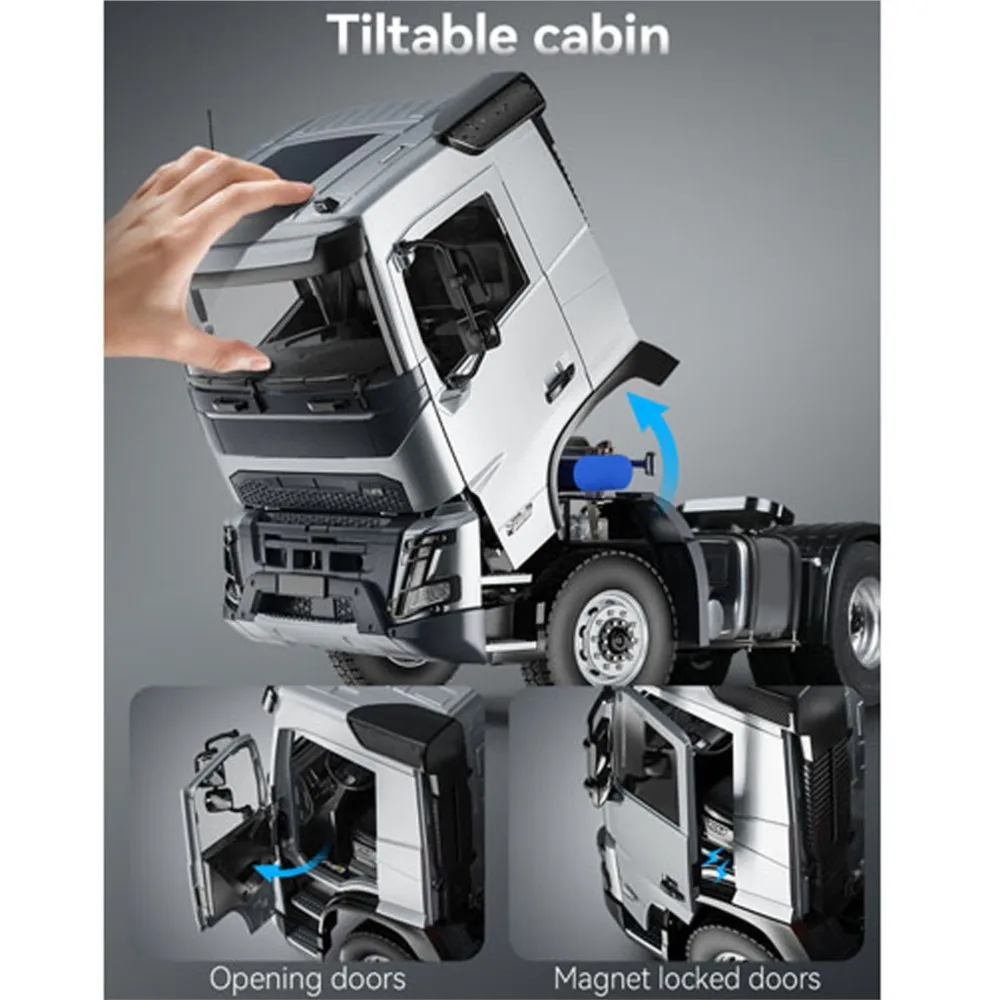 

Радиоуправляемый тягач Double E 6*6 FMX 1/14 с 2 скоростями, металлическим шасси, блокировкой осей, звуковой системой, имитационная модель для мальчиков