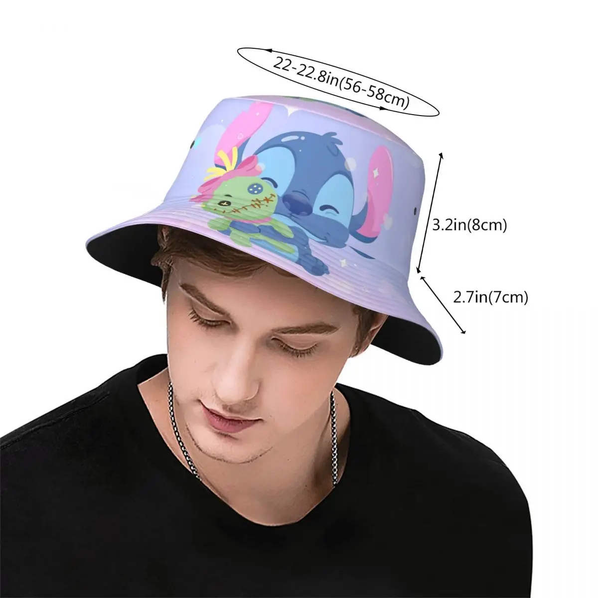 Fashion Bucket Hat Cute Lilo And Stitch Panama Cap Unisex Cotton Fisherman Caps Beach Fisherman Hats Summer