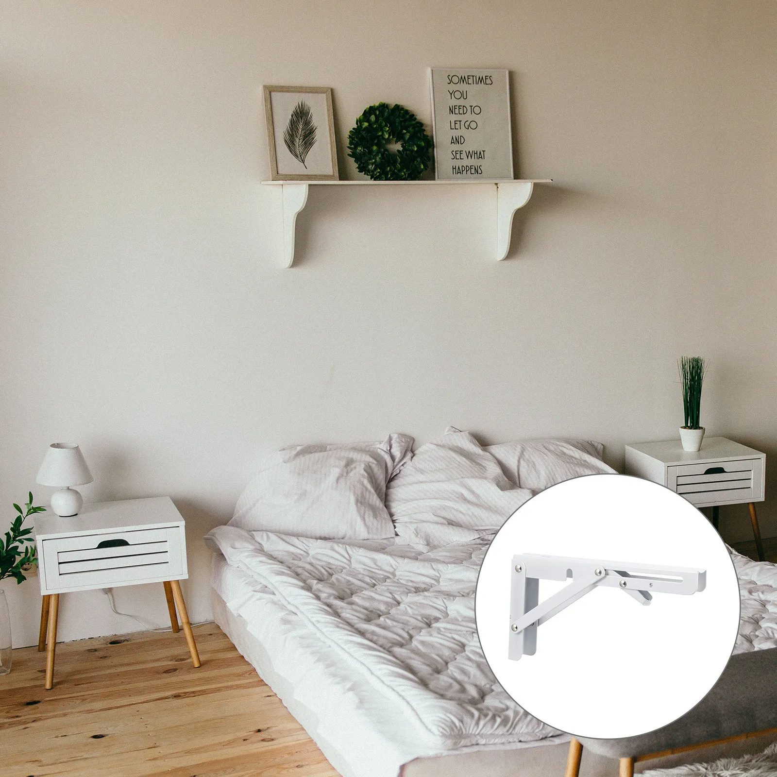 2Pcs Heavy Duty Stainless Steel Folding Shelf Bracket 8 Inch Wall Mounted Triangle Supports Foldable L Shaped Space Saver