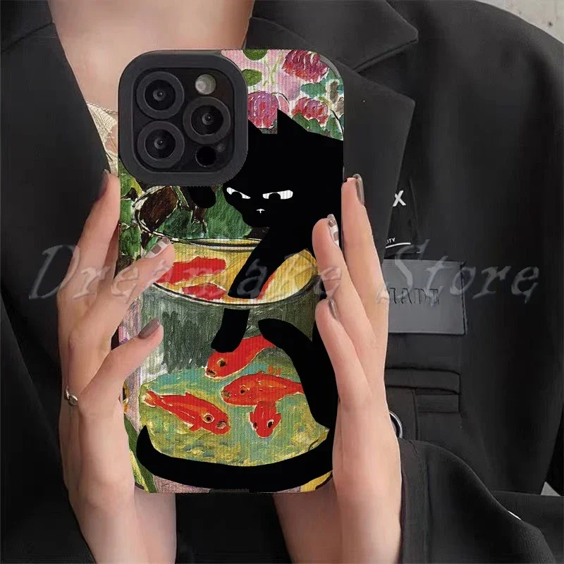 Goldfish and A Cat Phone Case for Iphone 11 Pro Max Iphone 16 Pro Max Iphone 13 Pro Max Iphone 14 Pro Max Iphone 15 Pro Max Case