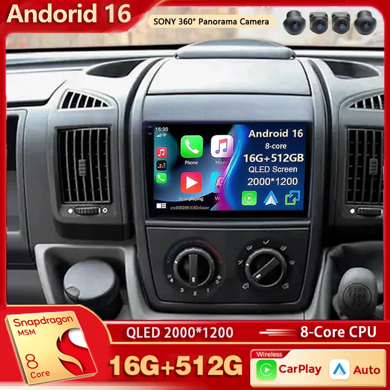 Android 16 pour Fiat Ducato Peugeot Boxer Citroen Jumper 2006-2022 2K QLED Autoradio Android Lecteur multimédia GPS CarPlay